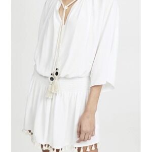 Ramy‎ Brook Cream Color White Tassled 3/4 Sleeve Katana Mini Dress Size S